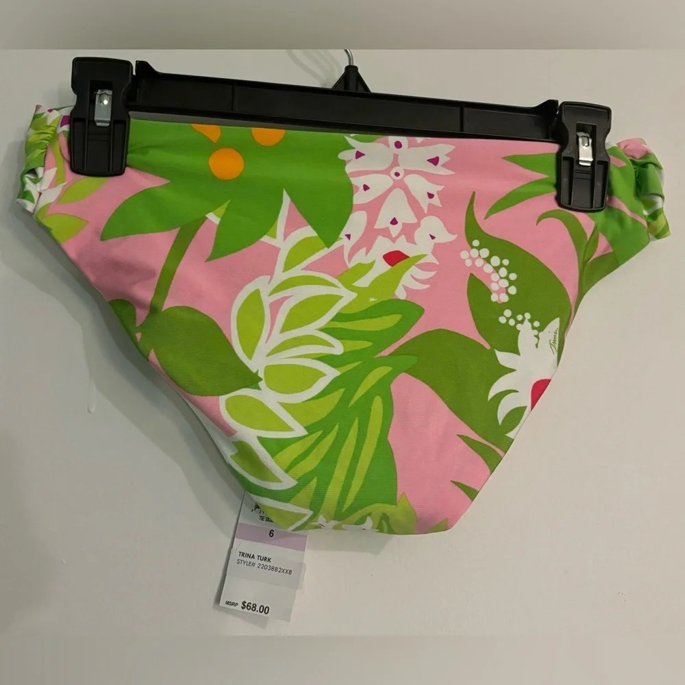 NWT Trina Turk Hipster Shirred Pink Green Fuchsia White Size 6 Bikini Bottom - Picture 2 of 6